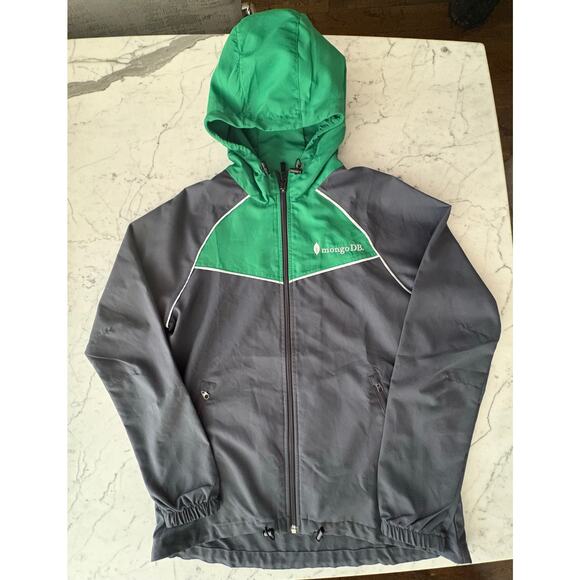 MongoDB boardroom black zip up jacket windbreaker women’s mens small hooded - Picture 1 of 11